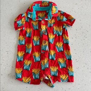 Posh Peanut Vibrant Red and Yellow French Fry Baby Outfit Sz 0-3 mo